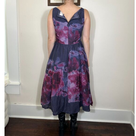 Lela Rose x Target Dress Purple Floral Watercolor Silk Blend Asymmetrical Sz 12 - Picture 3 of 6